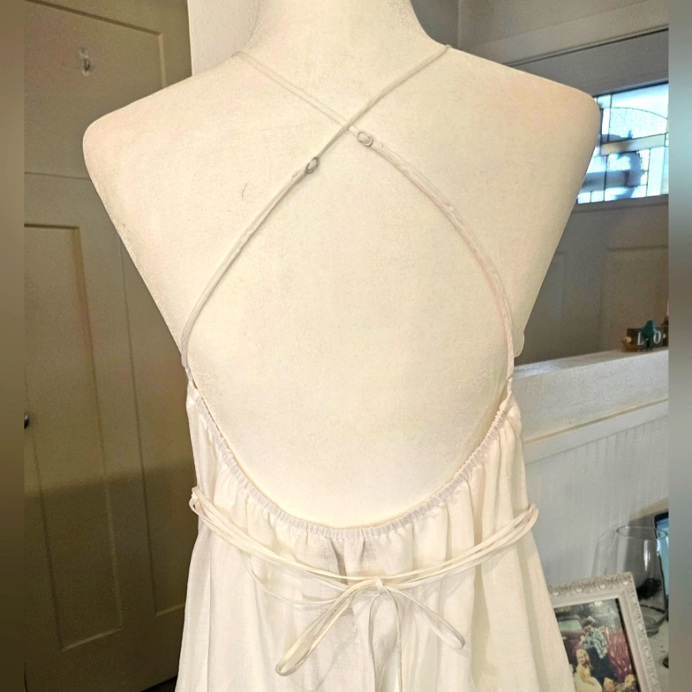 NWT' - BANANA REPUBLIC - White Linen Style Dress, Backless with Straps, Size L - Picture 6 of 7